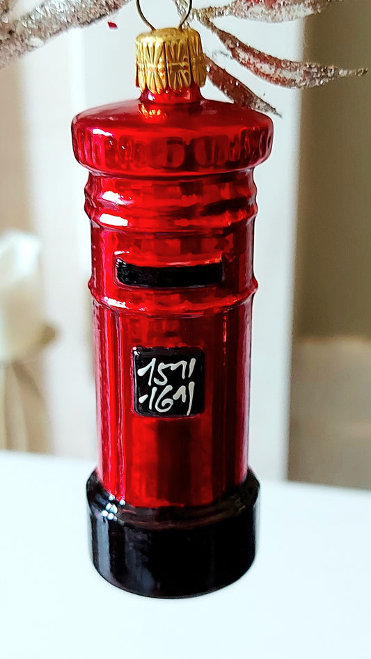 Vintage Czech Republic, Glass Blown, Hand Painted Christmas Tree Ornament - Post Box
