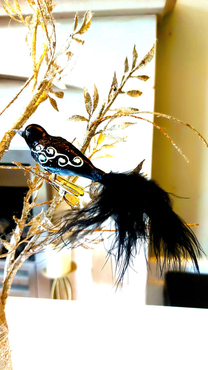 Vintage Czech Republic, Glass Blown, Hand Painted Christmas Tree Ornament - small bird with clip