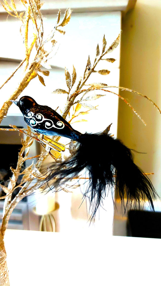 Vintage Czech Republic, Glass Blown, Hand Painted Christmas Tree Ornament - small bird with clip