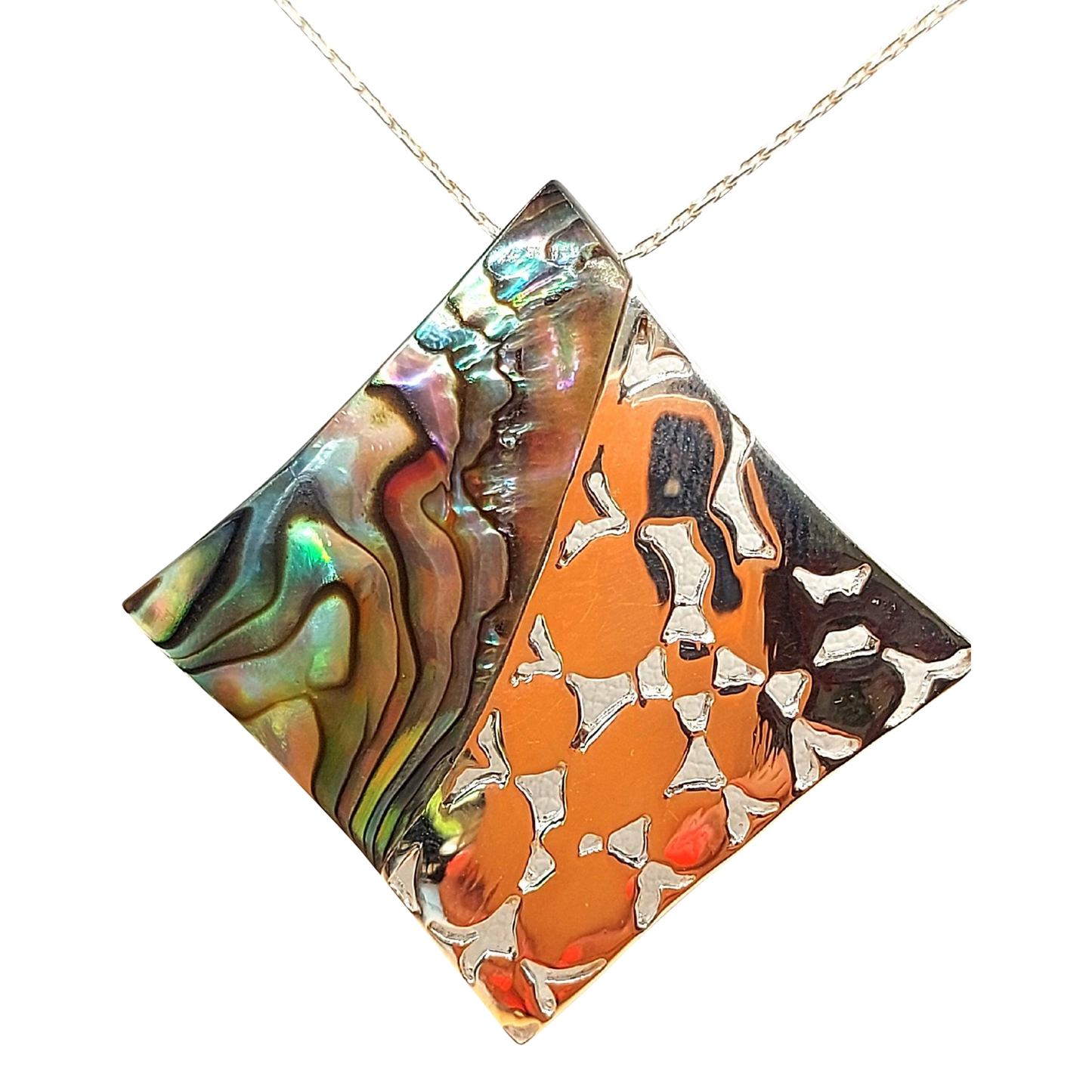 Silver Handmade Inlay Pendant Semi Precious Abalone Shell- Square
