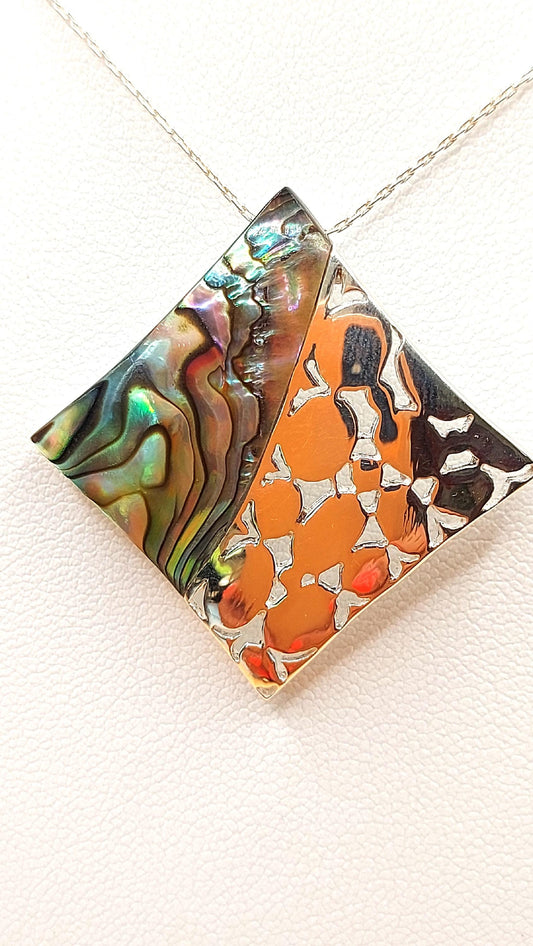 Silver Handmade Inlay Pendant Semi Precious Abalone Shell- Square