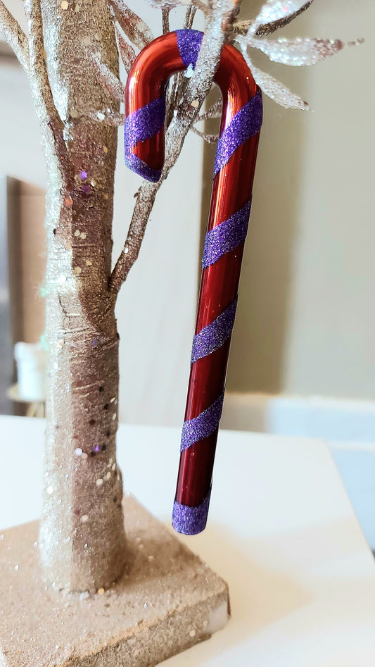Vintage Czech Republic, Glass Blown, Hand Painted Christmas Tree Ornament - Large  Candy Cane