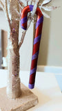 Vintage Czech Republic, Glass Blown, Hand Painted Christmas Tree Ornament - Large  Candy Cane