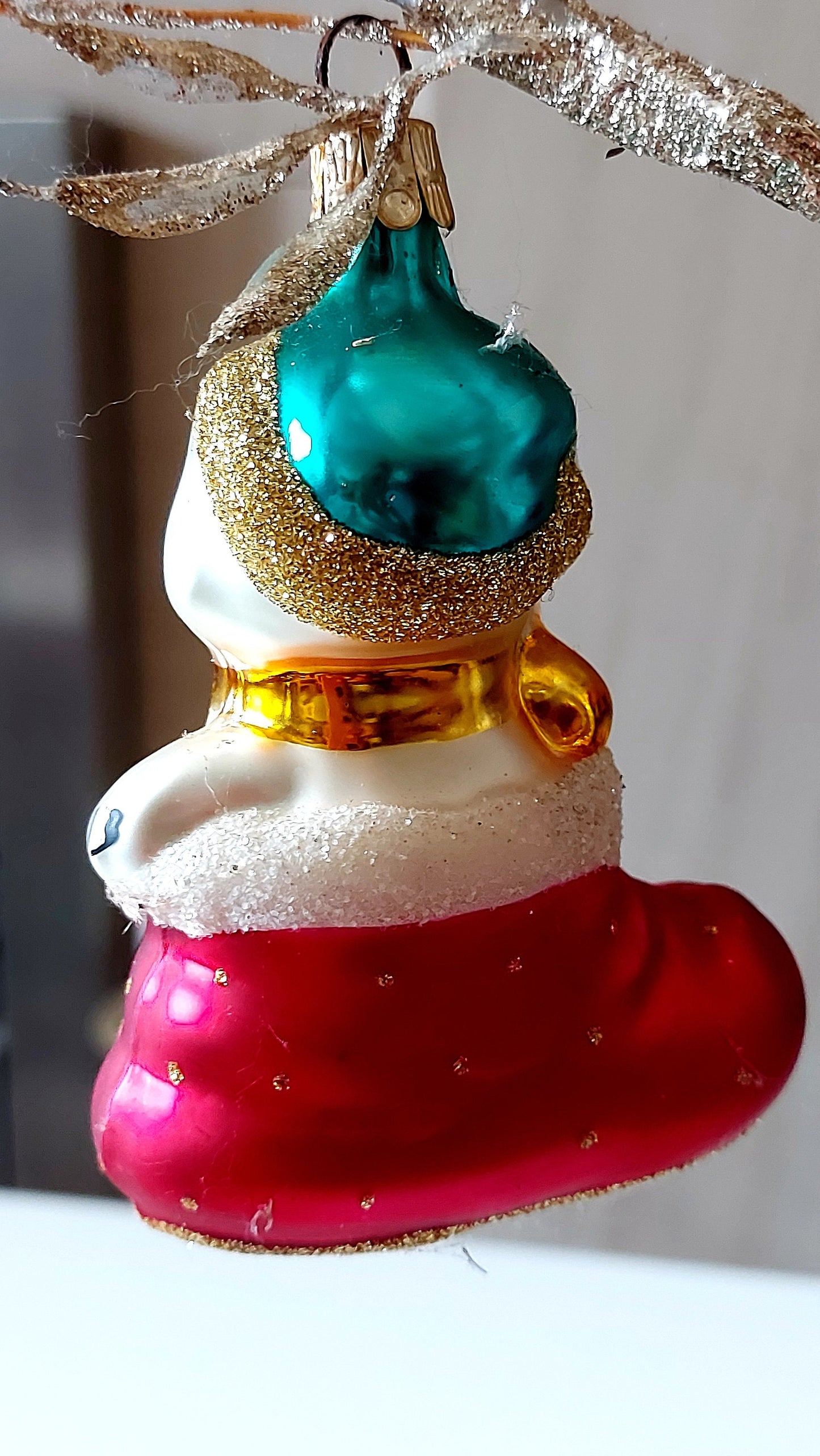 Vintage Czech Republic, Glass Blown, Hand Painted Christmas Tree Ornament - Cat in Boot