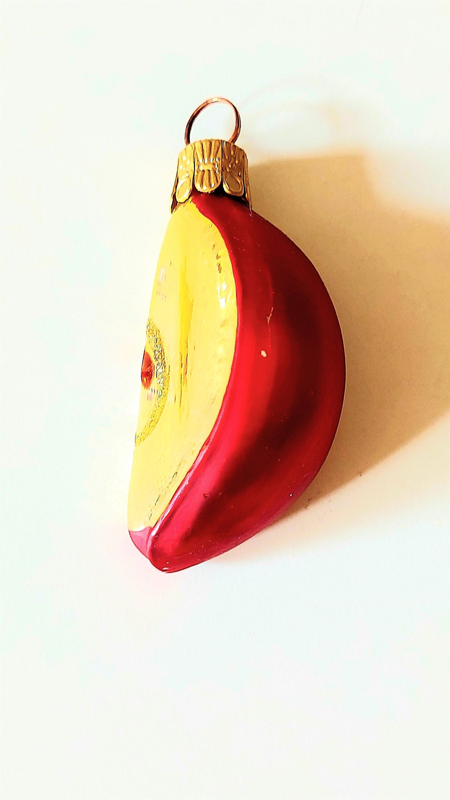 Vintage Hand Painted Glass Apple Slice Christmas Ornament - Czech Republic (Pair)