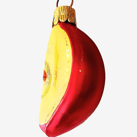 Vintage Hand Painted Glass Apple Slice Christmas Ornament - Czech Republic (Pair)