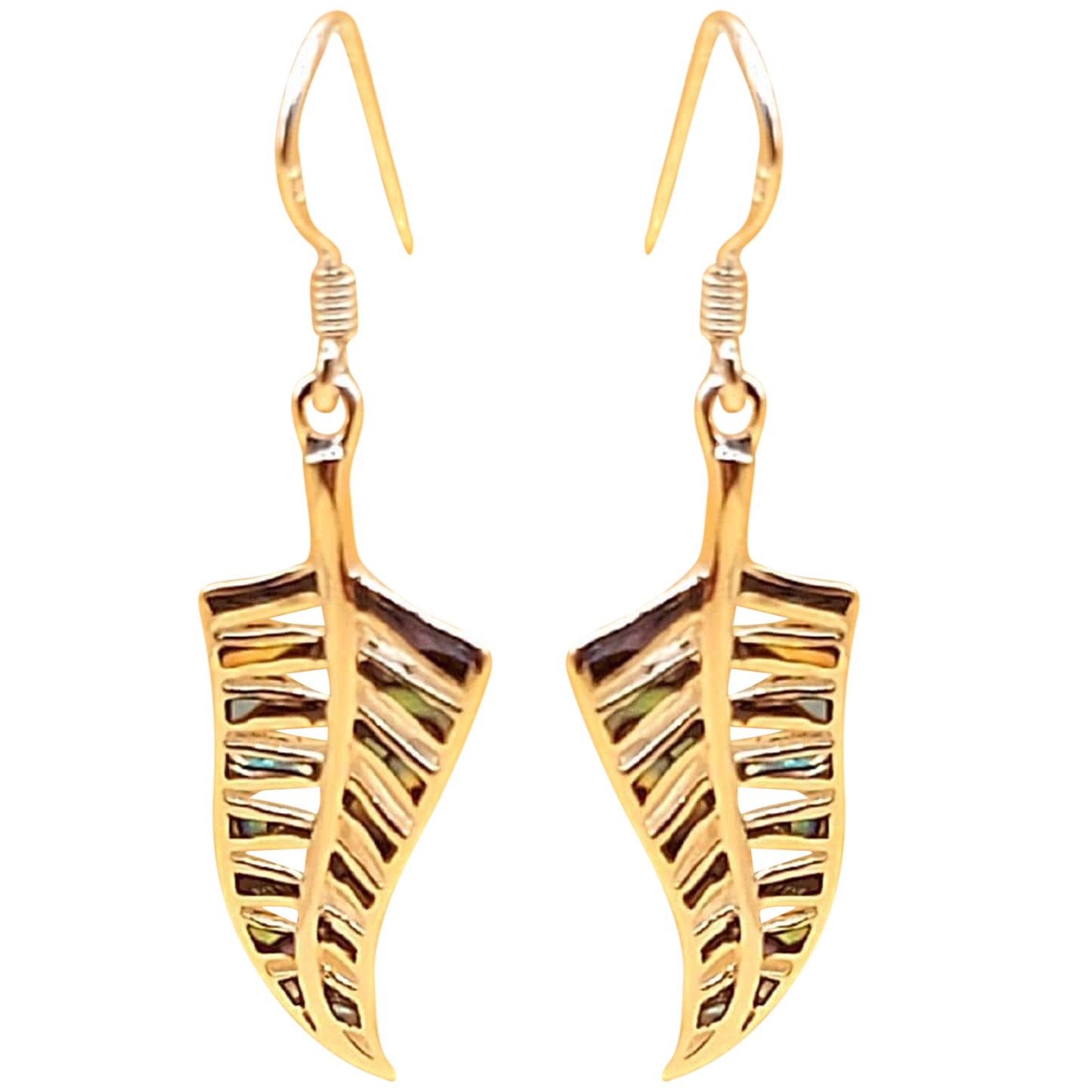 Silver Handmade Inlay Earrings Semi Precious Abalone Shell- Leaf