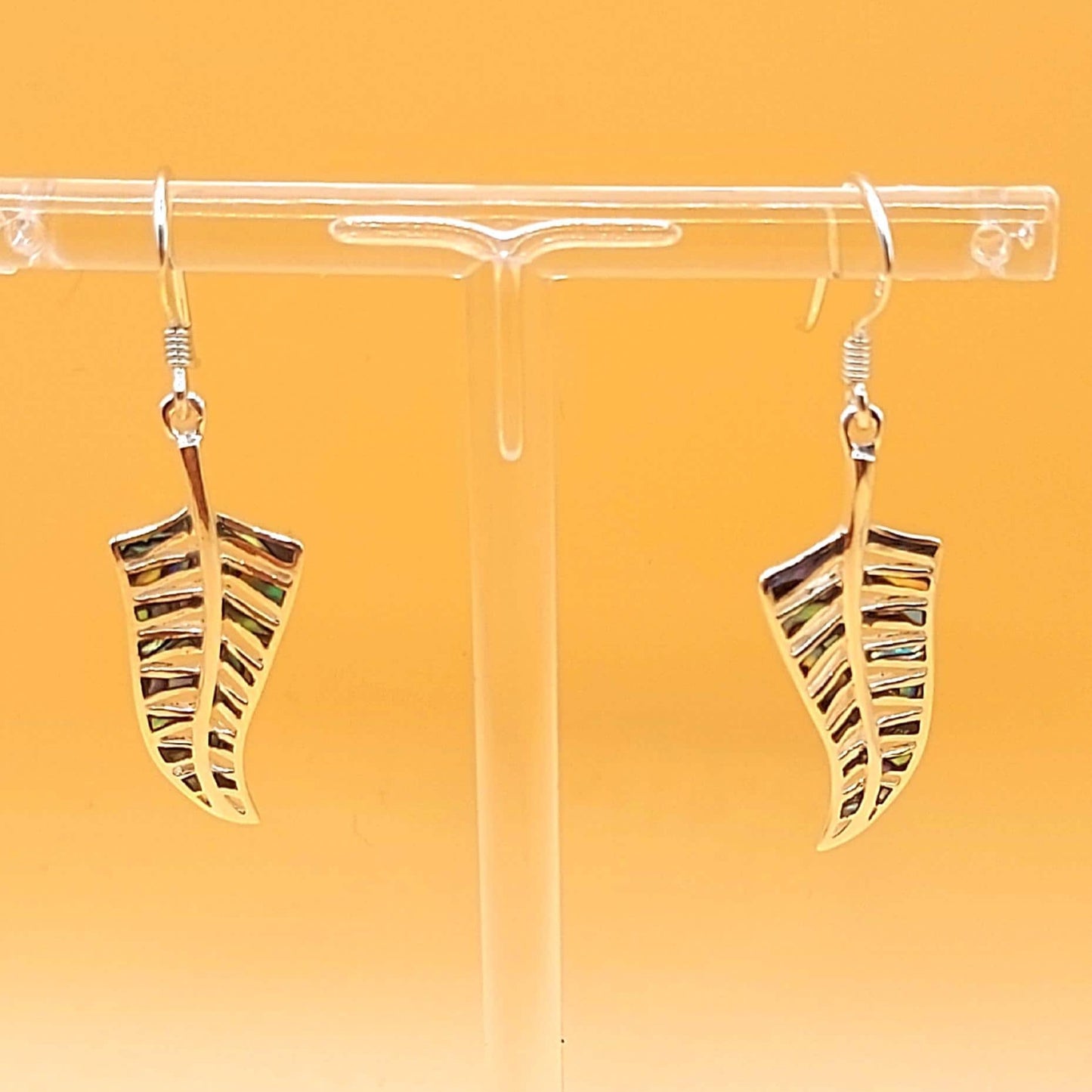 Silver Handmade Inlay Earrings Semi Precious Abalone Shell- Leaf