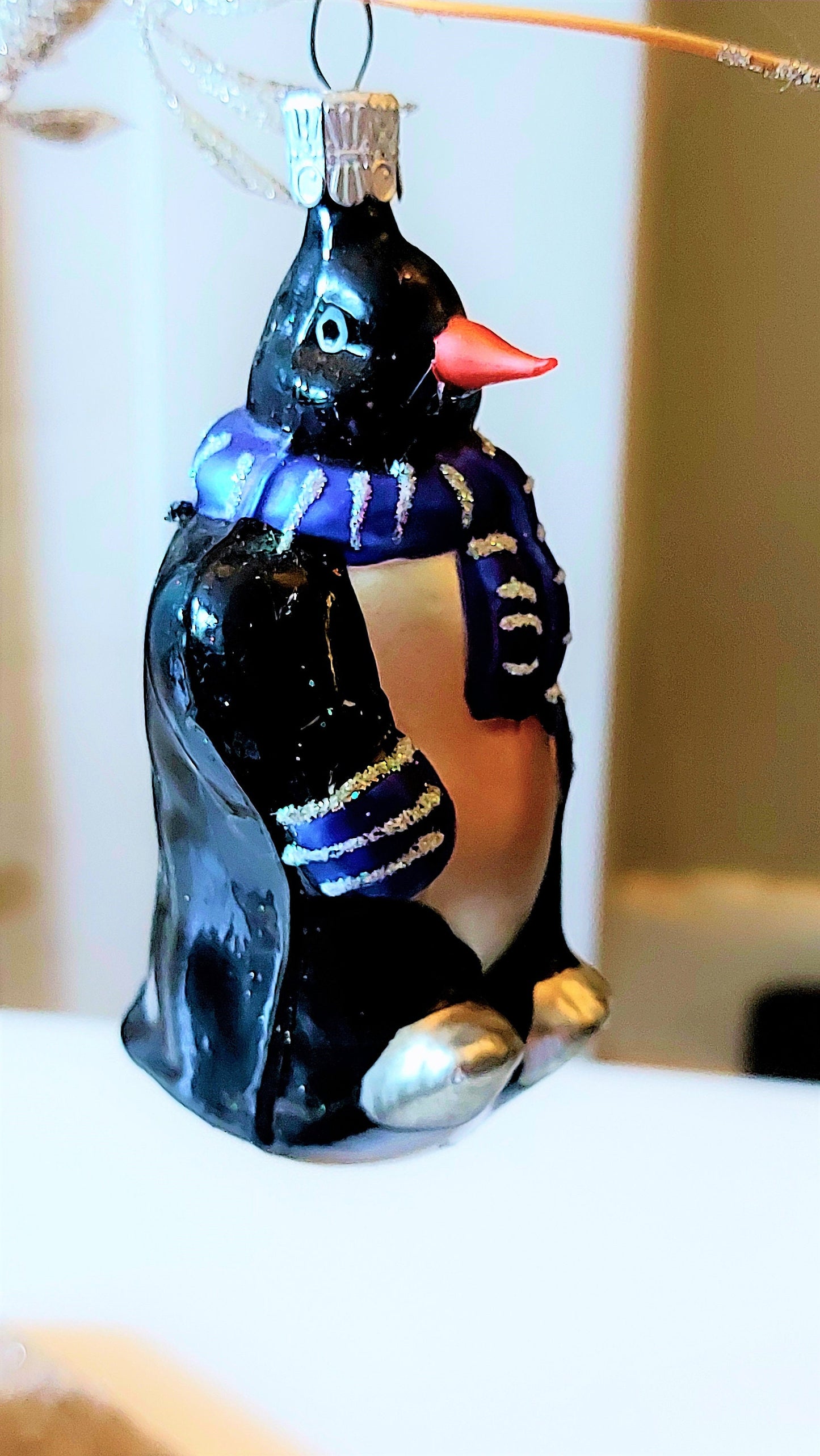 Vintage Hand Painted Glass Penguin Christmas Ornament - Czech Republic