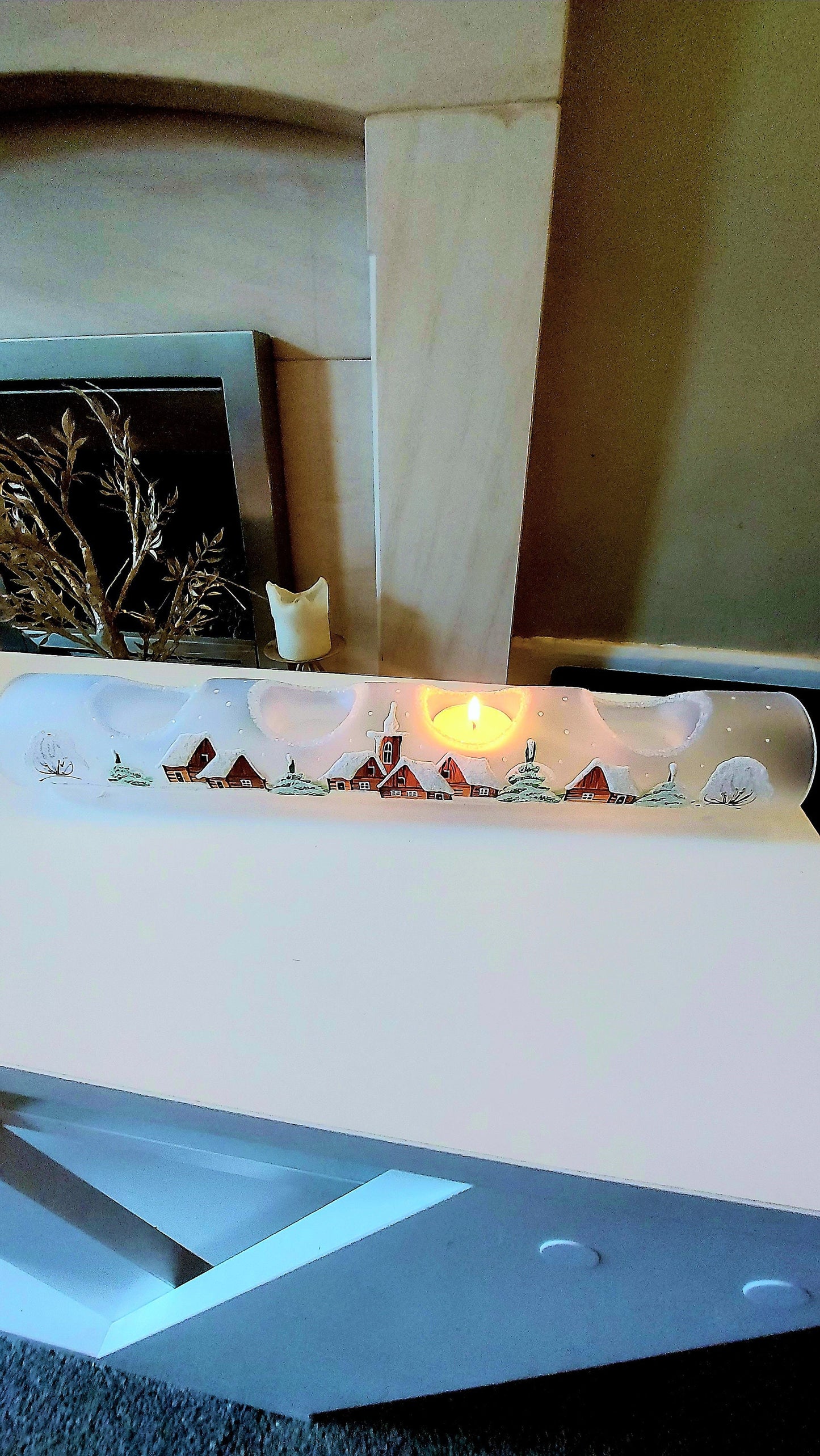 Vintage Czech Hand-Painted Glass Christmas Ornament Candle Holder