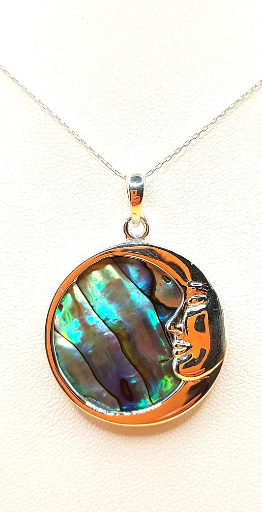 Silver Handmade Inlay Pendant Semi Precious Abalone Shell- Moon