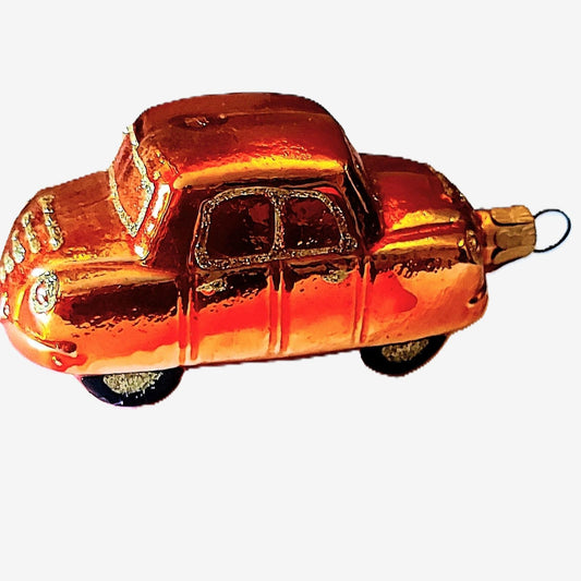 Vintage Czech Republic, Glass Blown, Hand Painted Christmas Tree Ornament - Car