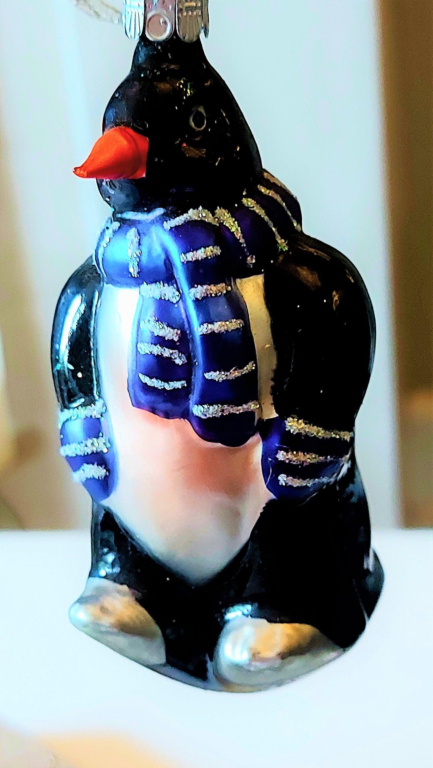 Vintage Hand Painted Glass Penguin Christmas Ornament - Czech Republic