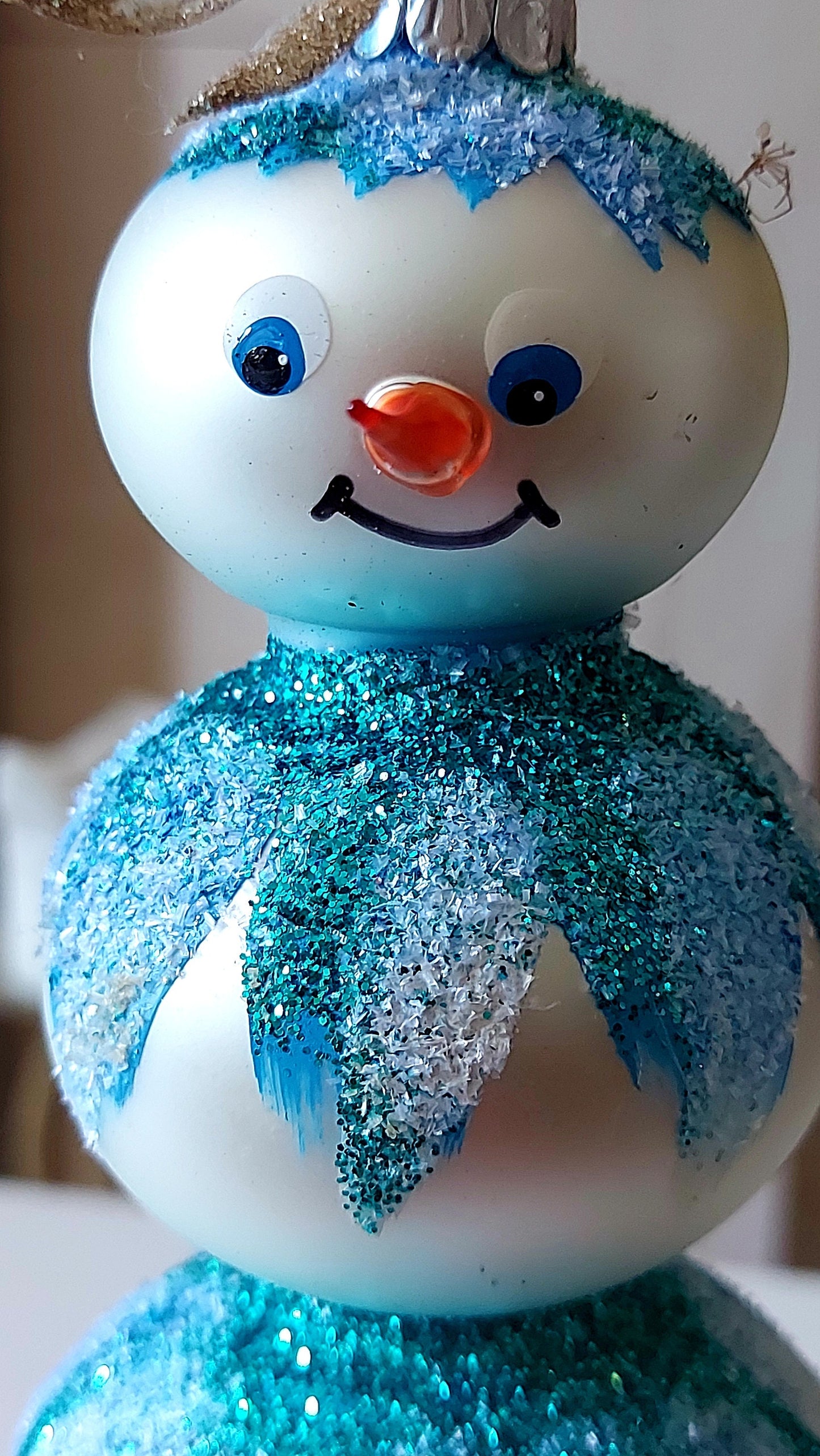 Vintage Czech Republic, Glass Blown, Hand Painted Christmas Tree Ornament - 3 Tier Snowman