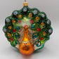 Vintage Czech Republic, Glass Blown, Hand Painted Christmas Tree Ornament - Peacock Green