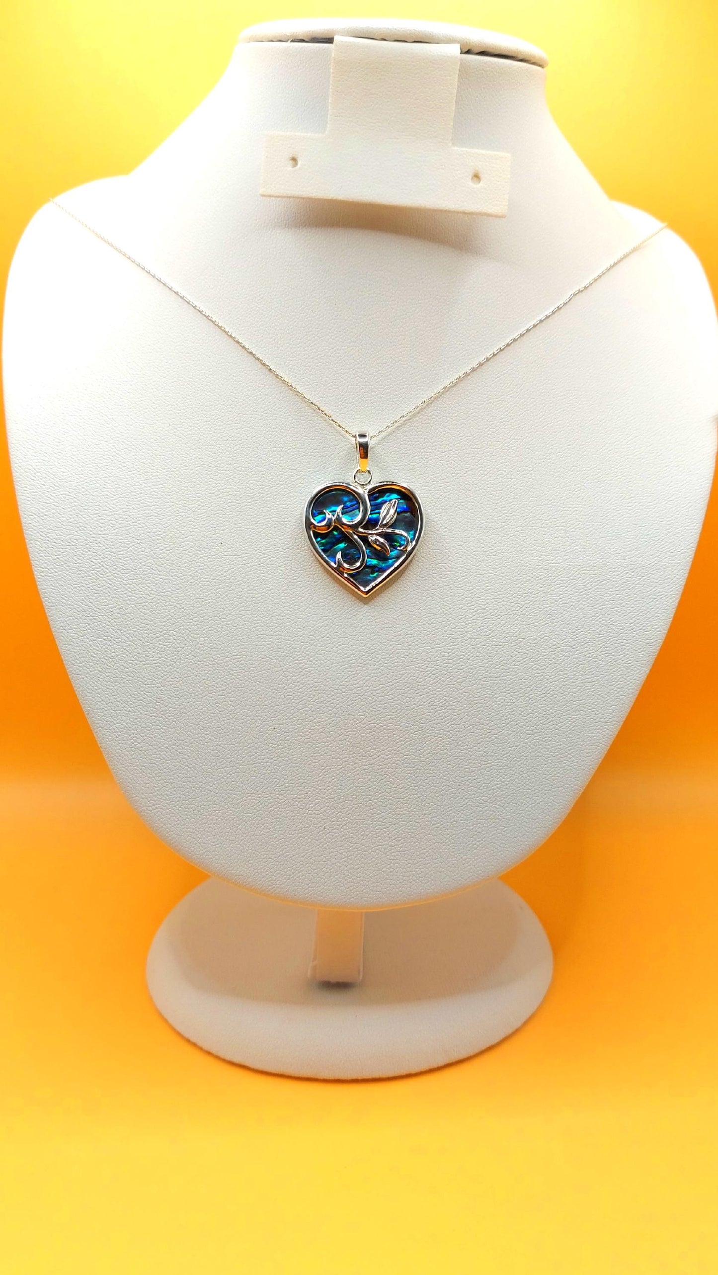 Silver Handmade Inlay Pendant Semi Precious Abalone Shell- Heart