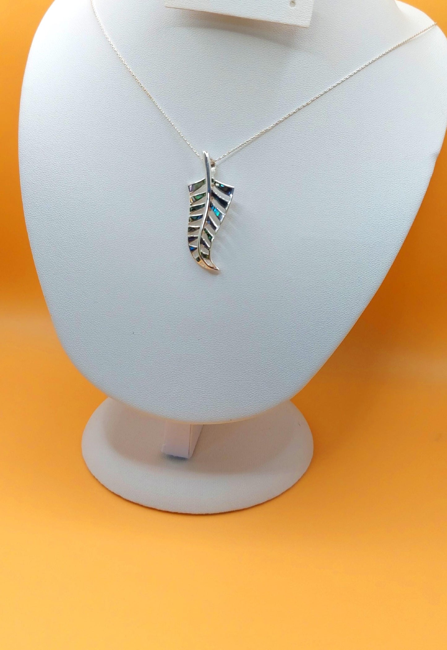 Silver Handmade Inlay Pendant Semi Precious Abalone Shell- Leaf