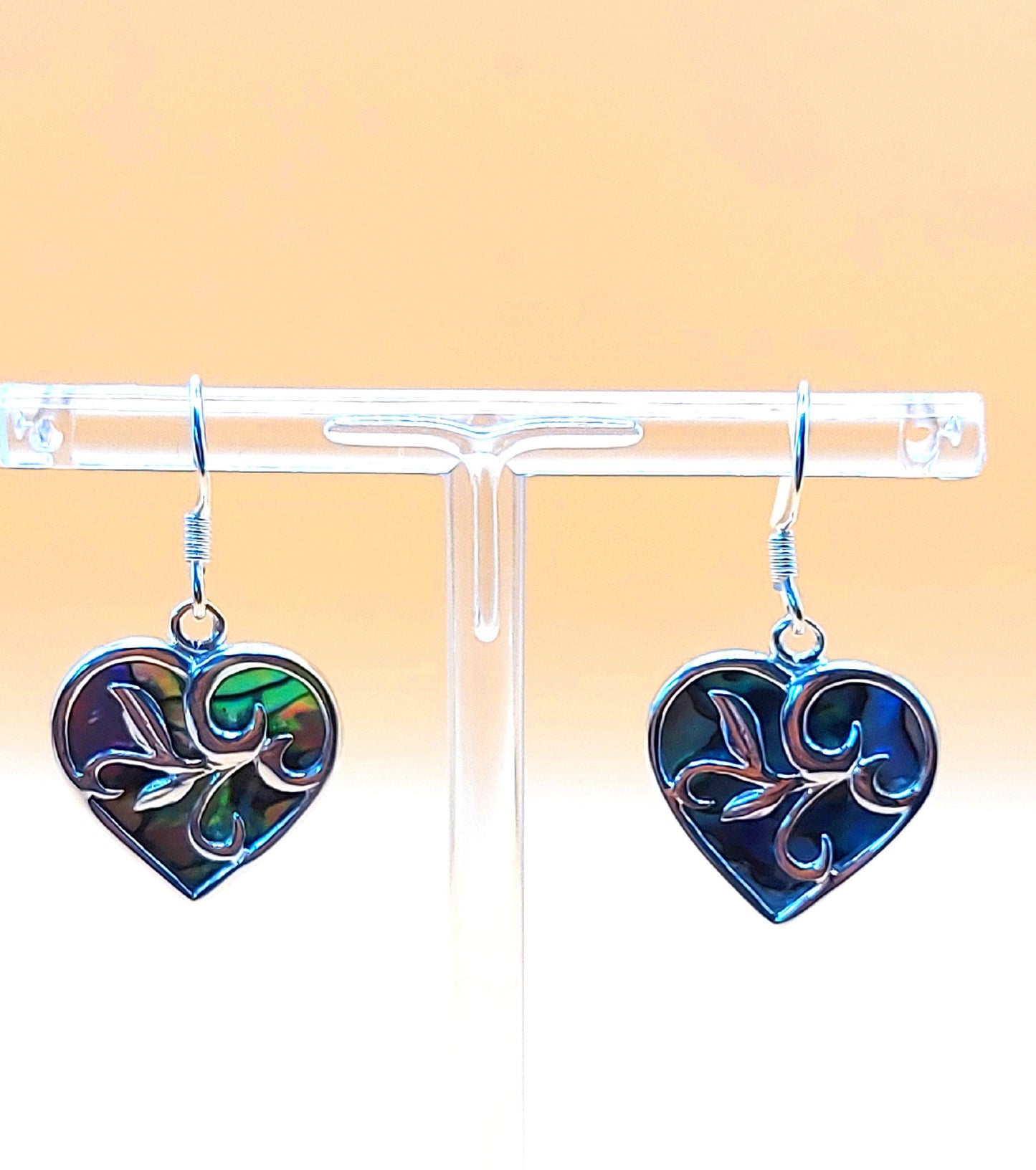Silver Handmade Inlay Pendant/Earring Set Semi Precious Abalone Shell- Heart
