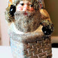 Vintage Czech Republic, Glass Blown, Hand Painted Christmas Tree Ornament - Large Santa in Chimney
