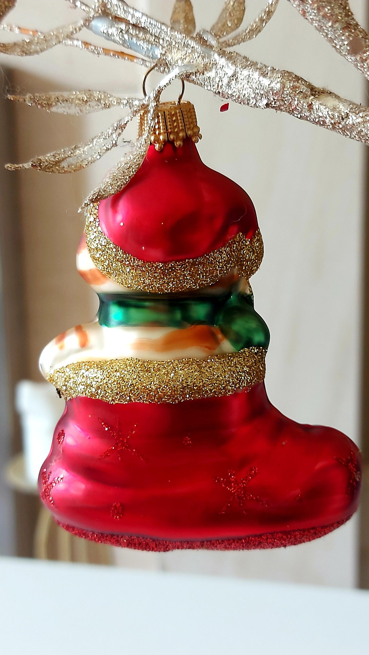 Vintage Czech Republic, Glass Blown, Hand Painted Christmas Tree Ornament - Cat in Boot