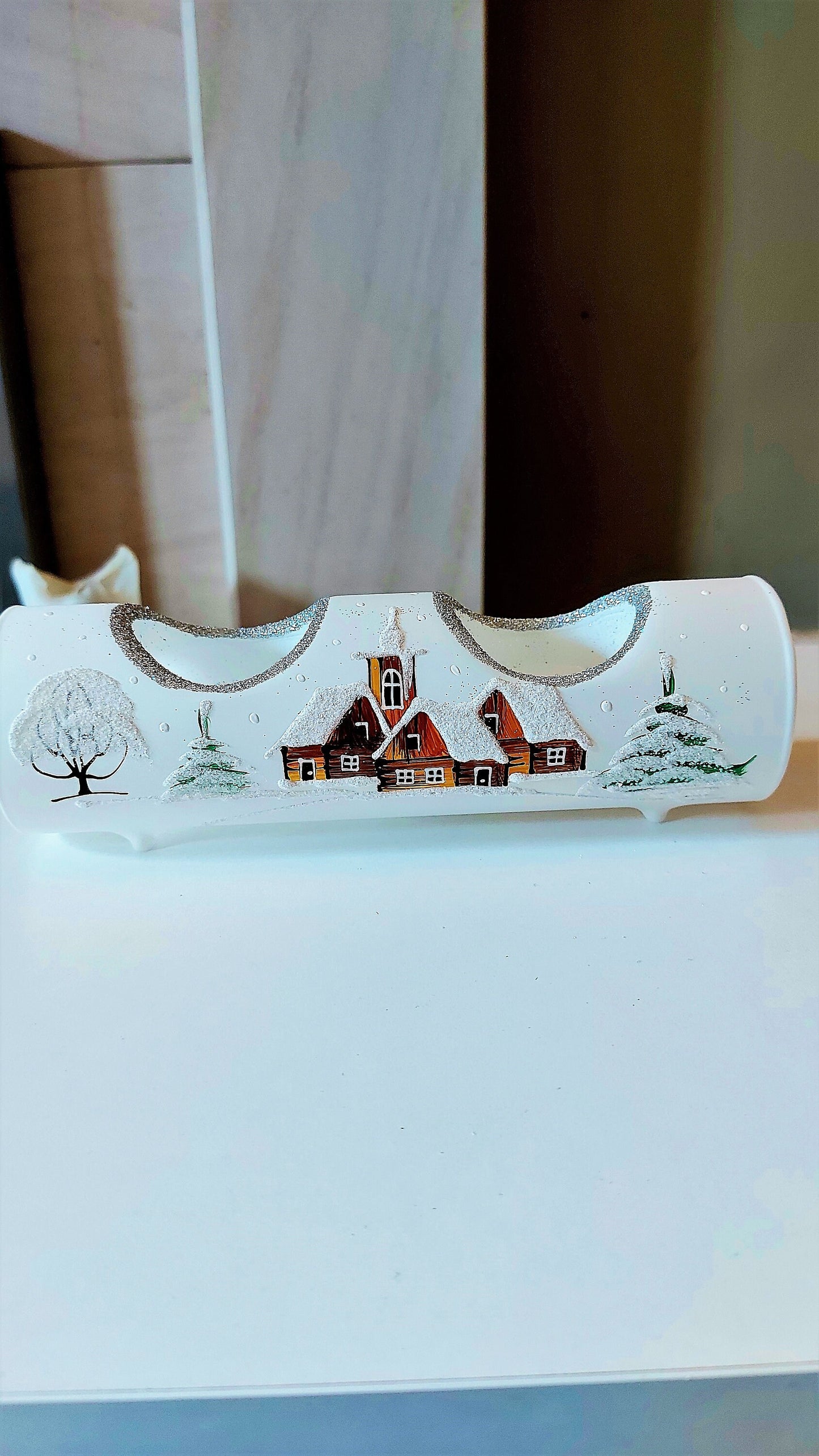 Vintage Czech Glass Christmas Ornament: Hand-Painted House Candle Holder