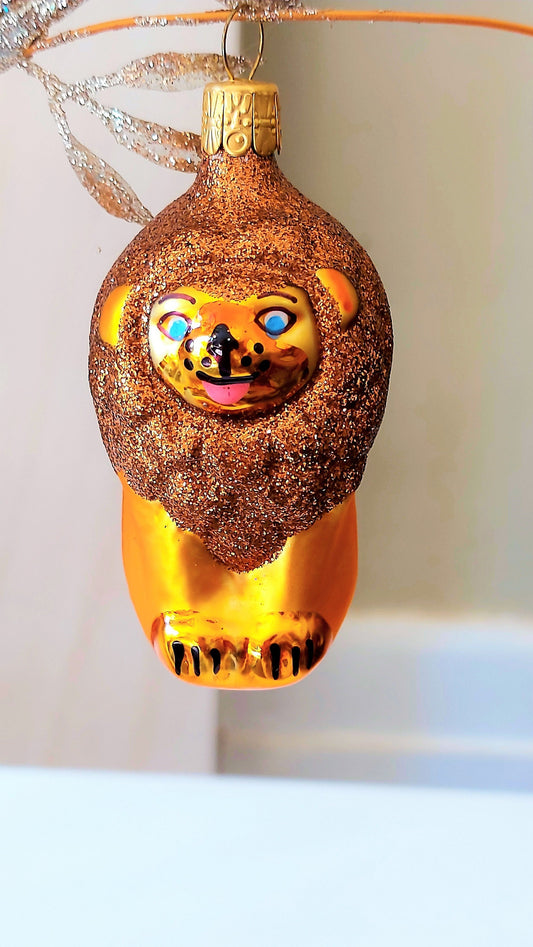 Vintage Czech Republic, Glass Blown, Hand Painted Christmas Tree Ornament - Lion