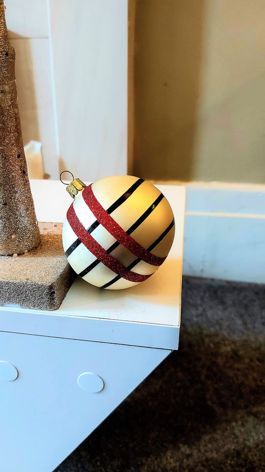 Vintage Czech Republic, Glass Blown, Hand Painted Christmas Tree Ornament decoration - Large Ball Bauble