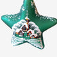 Vintage Czech Glass Christmas Ornament: Hand-Painted Green Star, House Motif