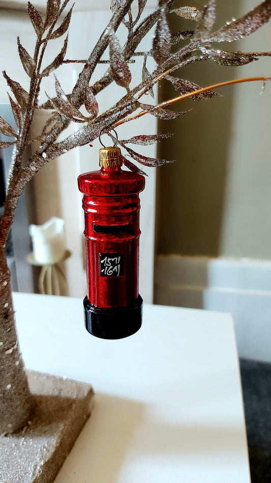 Vintage Czech Republic, Glass Blown, Hand Painted Christmas Tree Ornament - Post Box