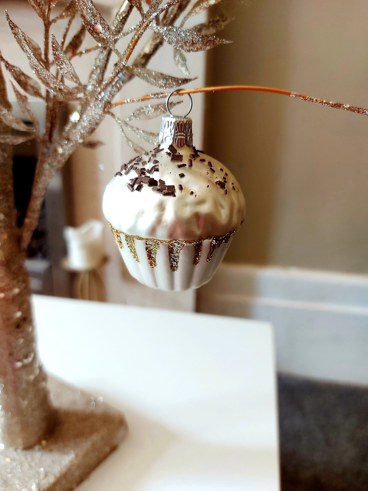 Vintage, Czech Republic, Glass Blown, Hand Painted Christmas Tree Ornament - Cup Cake