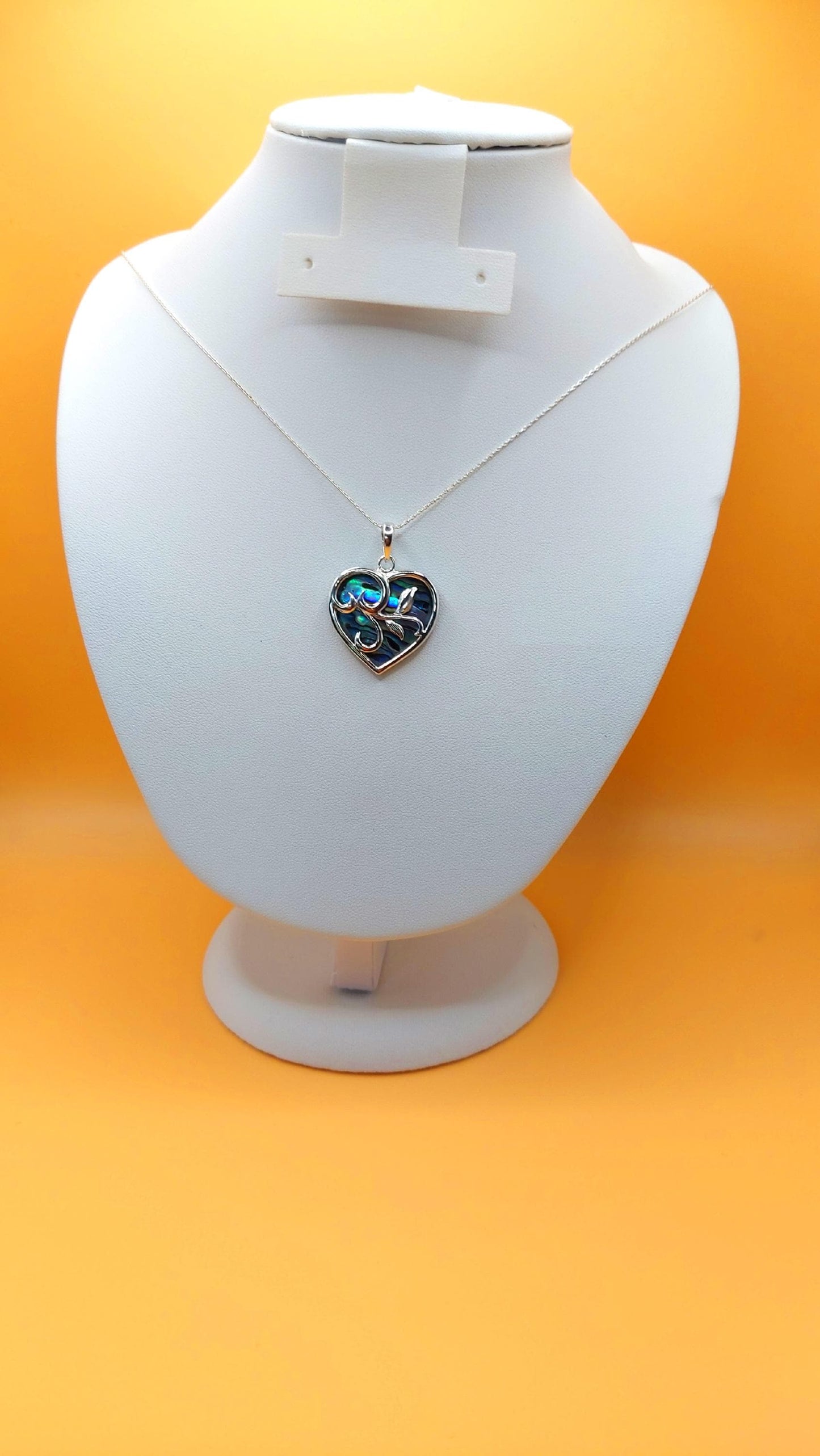 Silver Handmade Inlay Pendant Semi Precious Abalone Shell- Heart