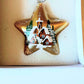 Vintage Czech Glass Christmas Ornament: Hand-Painted Gold Star, House Motif