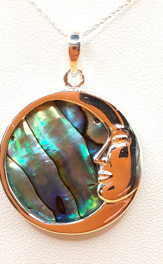 Silver Handmade Inlay Pendant Semi Precious Abalone Shell- Moon