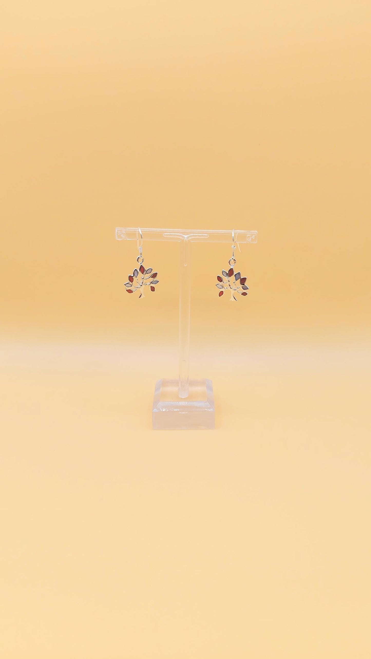 Silver Handmade Inlay Earrings Semi Precious Natural Shell- Tree