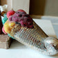 Vintage Czech Republic, Glass Blown, Hand Painted Christmas Tree Ornament - Large Fruit Cone Silver