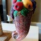Vintage Czech Republic, Glass Blown, Hand Painted Christmas Tree Ornament - Large Fruit Cone Red