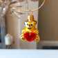 Vintage Czech Republic, Glass Blown, Hand Painted Christmas Tree Ornament - Heart Teddy ( x 2 )