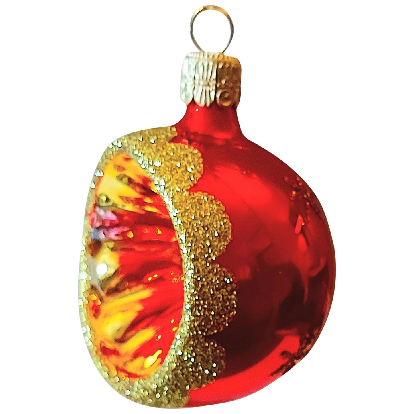 Czech Republic, Glass Blown, Hand Painted Christmas Tree Ornament - Red Retro Balls