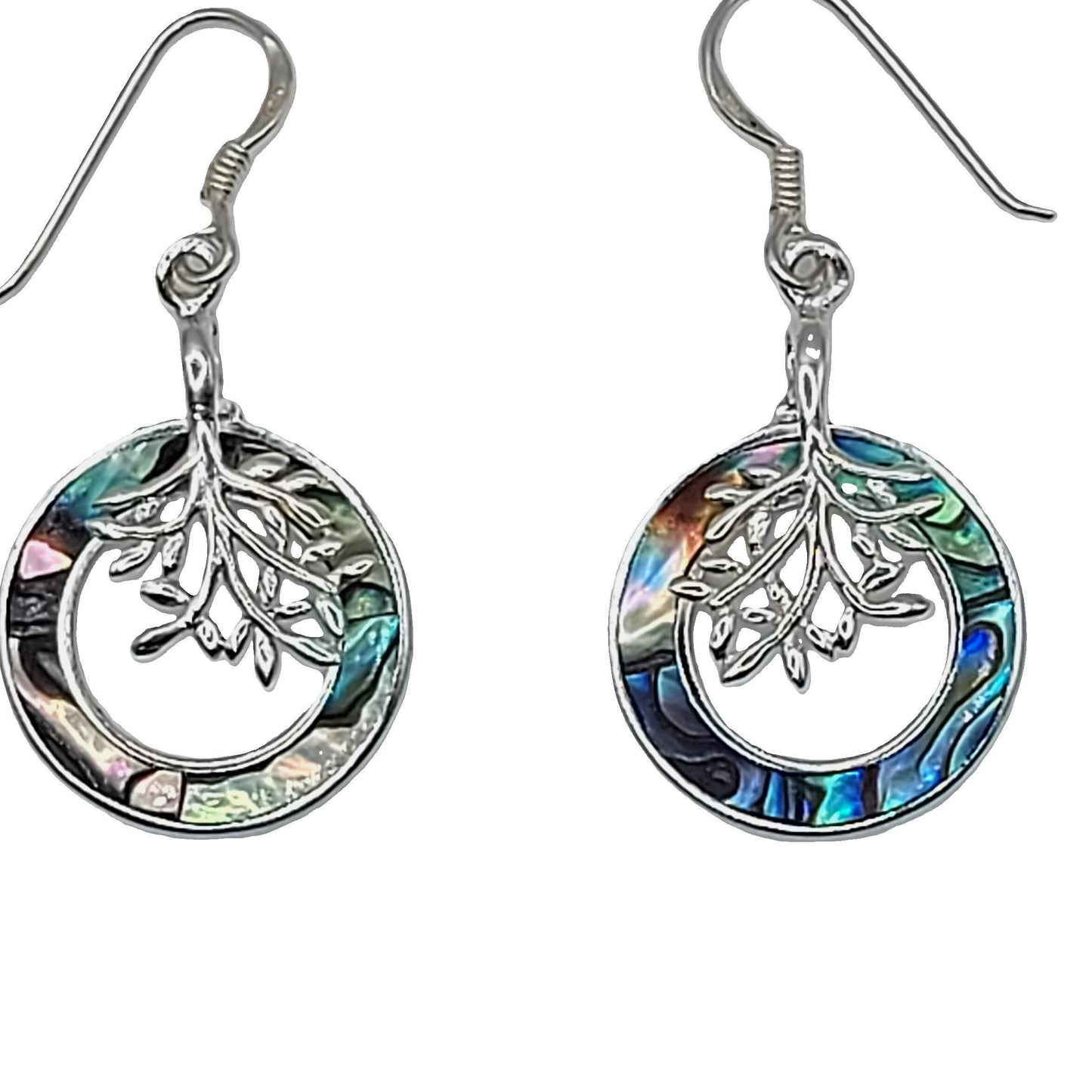 Silver Handmade Inlay Earrings Semi Precious Abalone Shell- Tree of Life
