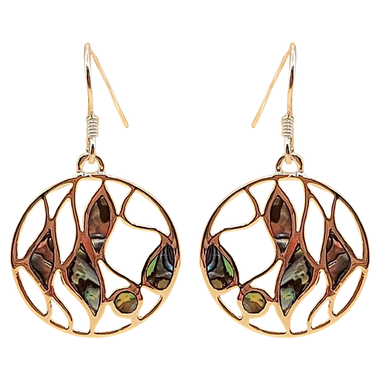 Silver Handmade Inlay Earrings Semi Precious Abalone Shell- Multi