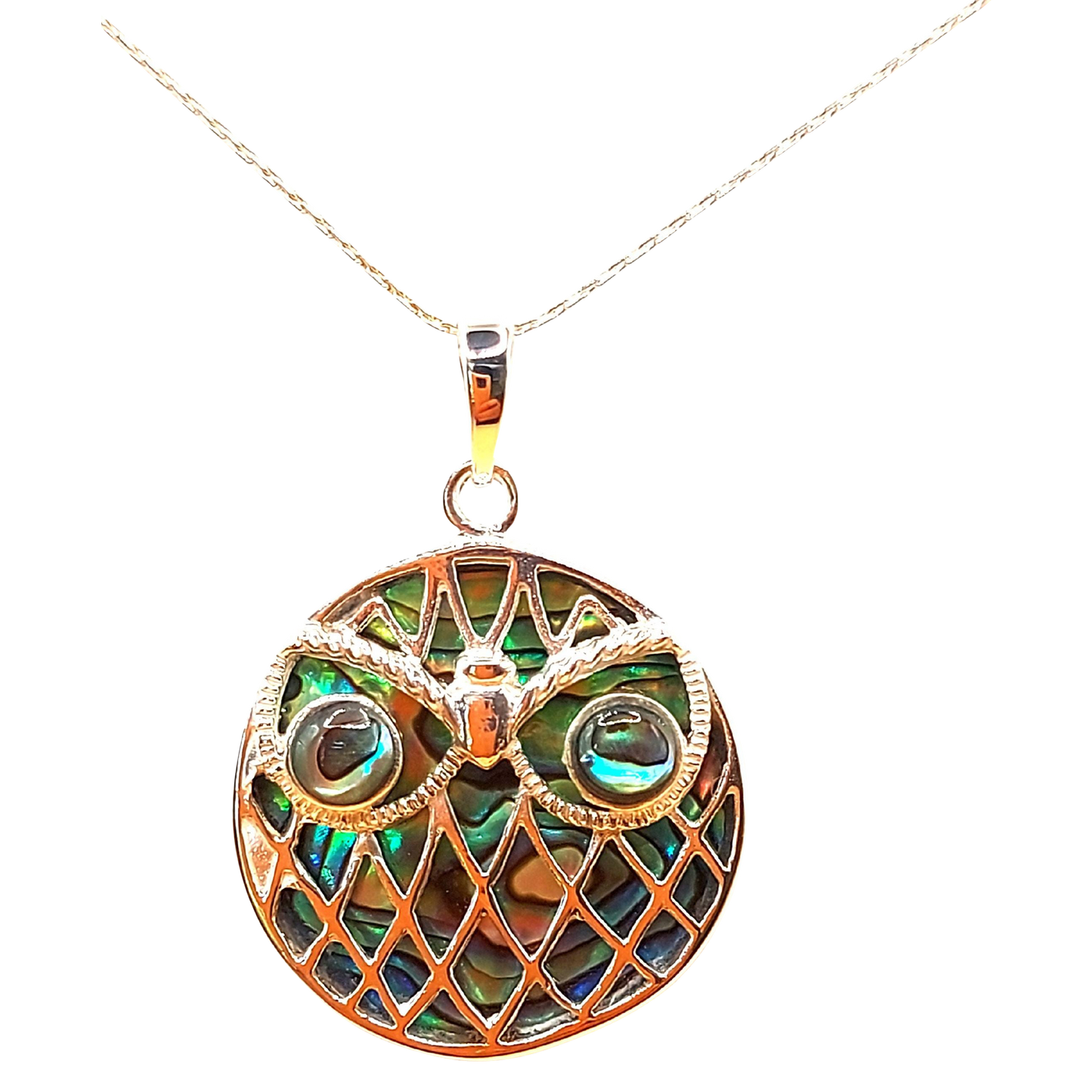 Silver Handmade Inlay Pendant Semi Precious Abalone Shell- Owl