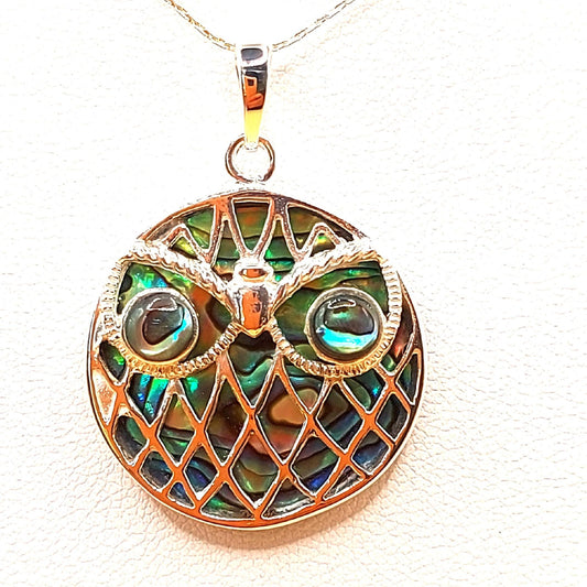 Silver Handmade Inlay Pendant Semi Precious Abalone Shell- Owl