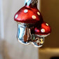 Vintage Czech Glass Mushroom Christmas Ornament: Hand-Painted Pair