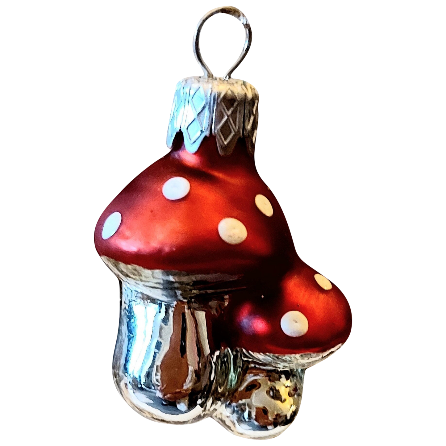 Czech Glass Mushroom Christmas Ornament: Hand-Painted Pair