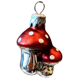 Czech Glass Mushroom Christmas Ornament: Hand-Painted Pair