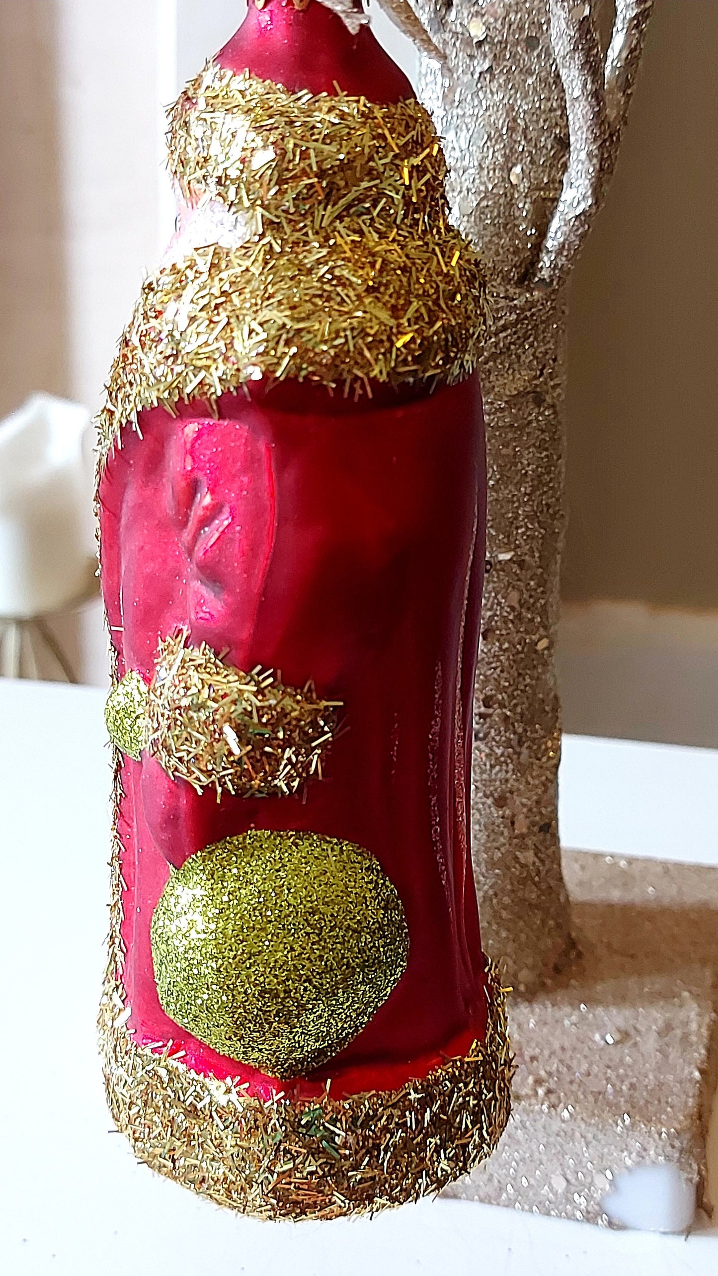 Vintage Czech Republic, Glass Blown, Hand Painted Christmas Tree Ornament - Large Santa Red/Gold
