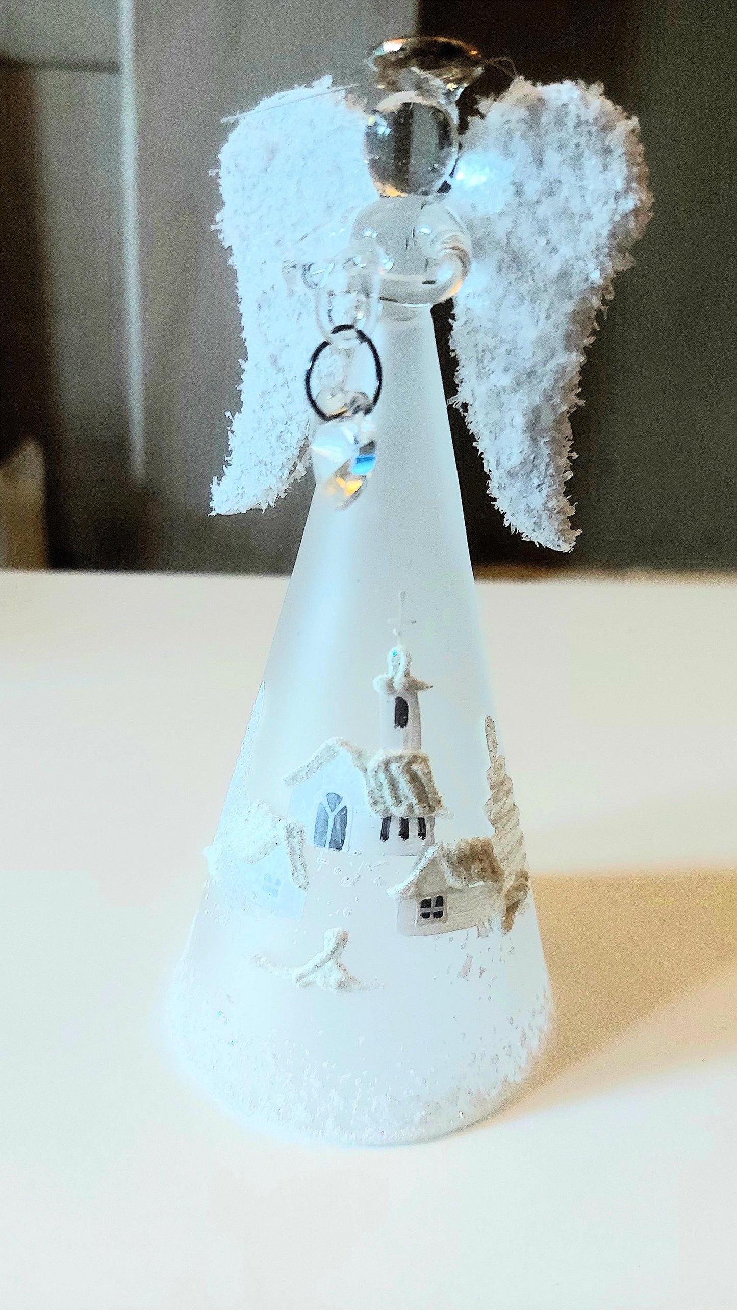 Vintage Czech Glass Angel Christmas Ornament: Hand-Painted Winter Village