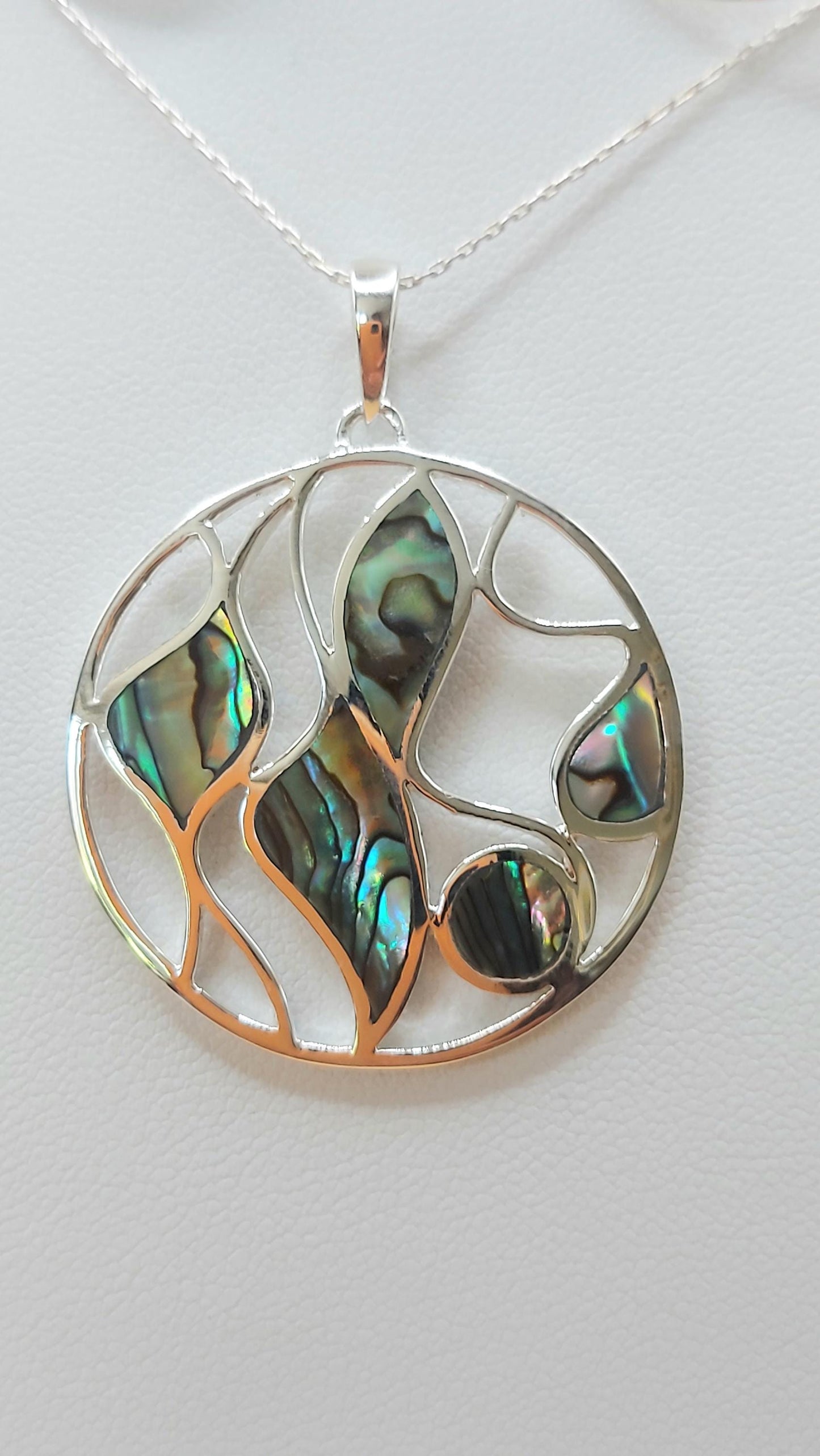 Silver Handmade Inlay Pendant/Earring Set Semi Precious Abalone Shell- Multi