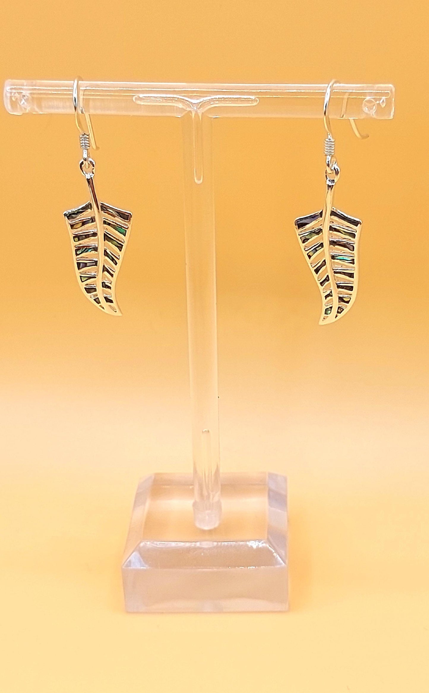 Silver Handmade Inlay Earrings Semi Precious Abalone Shell- Leaf