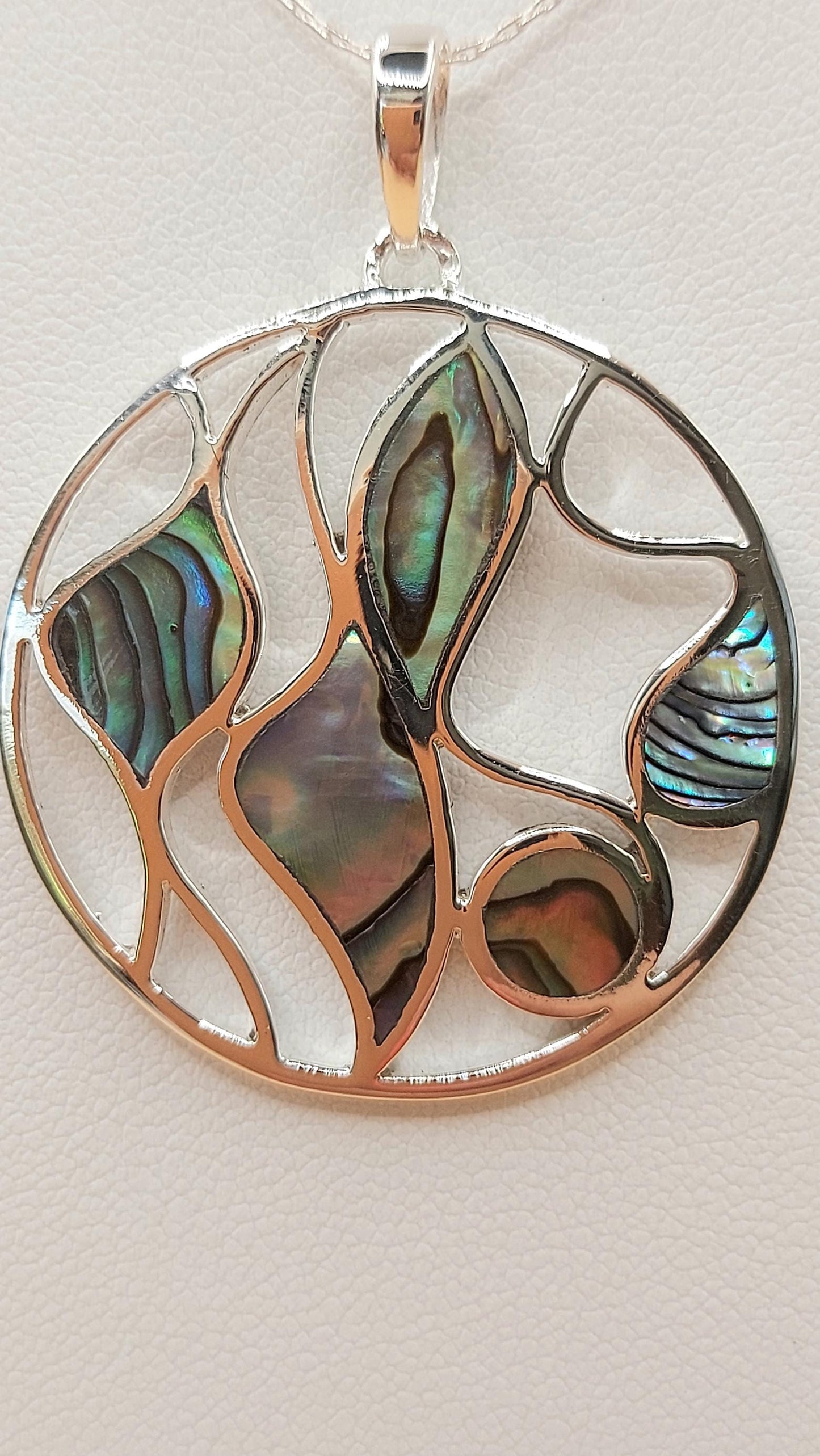 Silver Handmade Inlay Pendant Semi Precious Abalone Shell- Multi